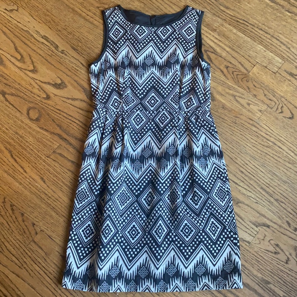 J.Crew Black/White Diamond Ikat Casual Dress - Picture 3 of 9